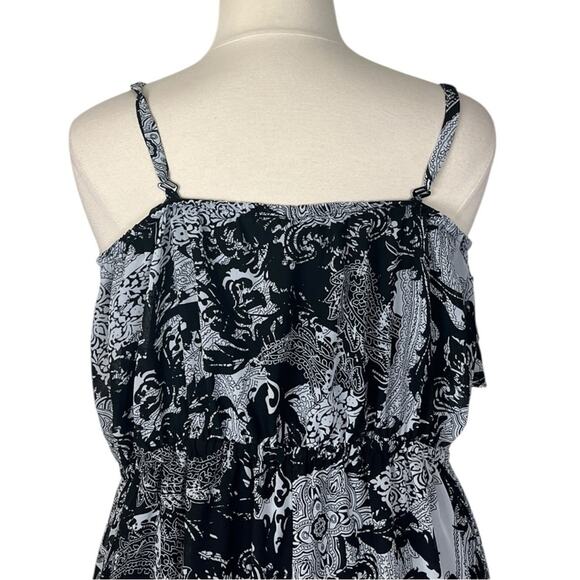 Lane Bryant Maxi Dress Ruffle Top Chiffon Blouson Black White Women’s Size 22/24 - Picture 8 of 12